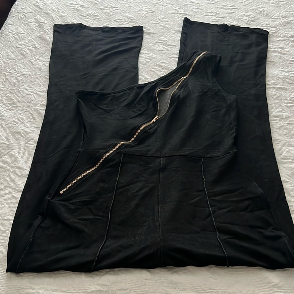 Denium jumpsuit zipper front one shoulder one piece hollow out women jumpsuit